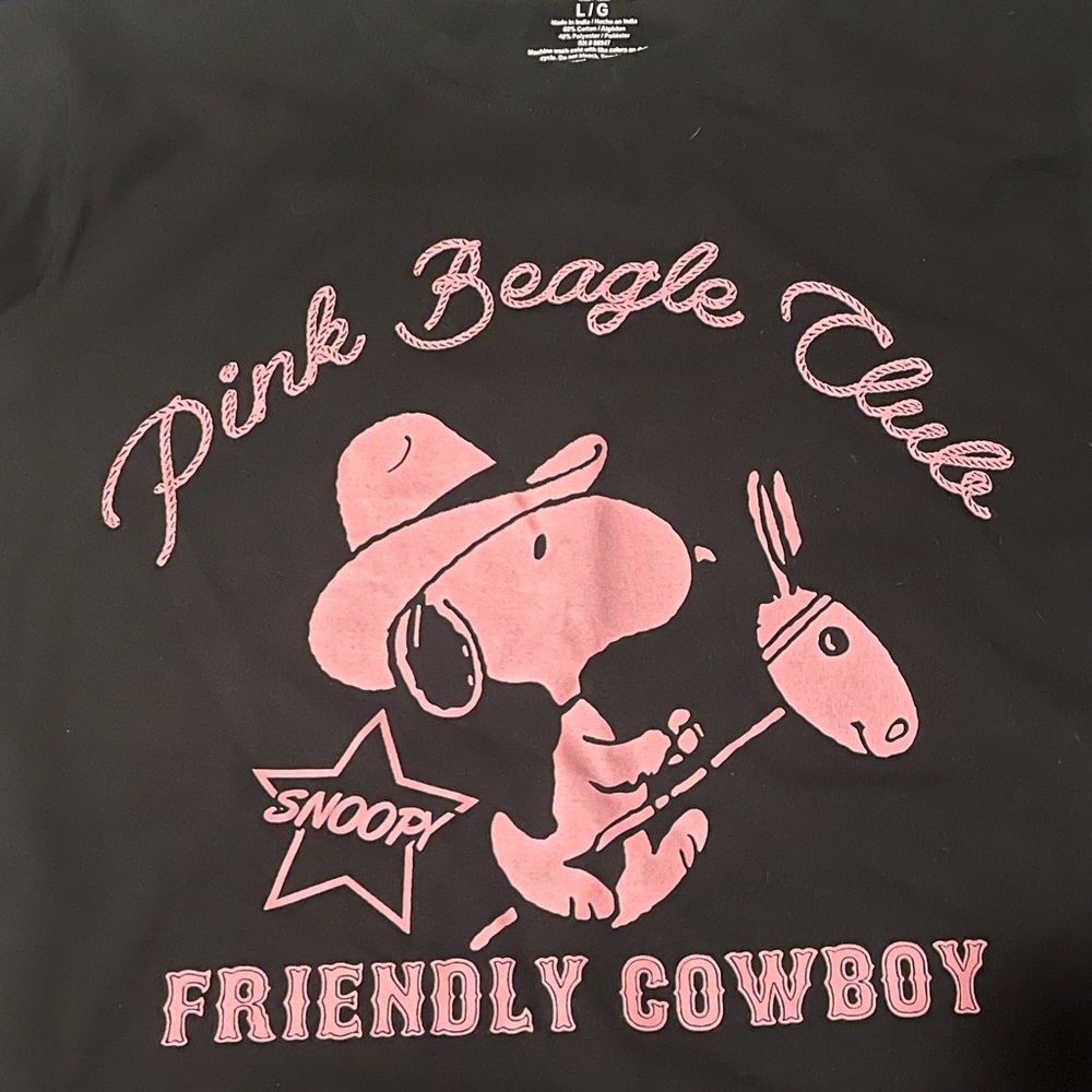 Peanuts Black and Pink Long Sleeve Tee with Snoopy Graphic